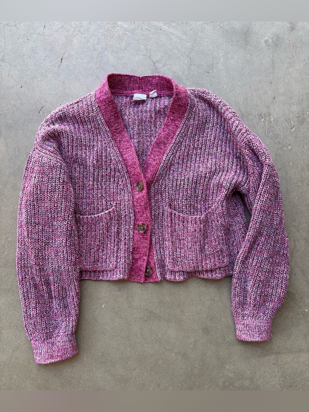 GAP 100% Cotton Kids Pink & Purple Marled Knit Cardigan Sweater Size M 8-9